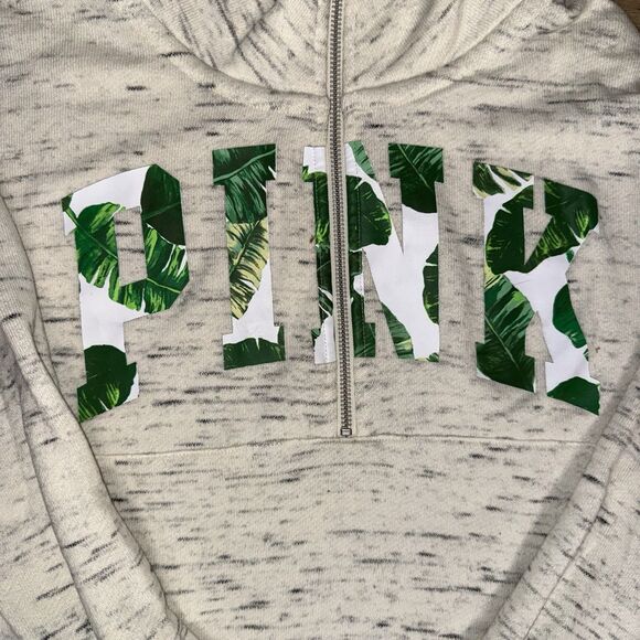 Victorias Secret Pink Tropical Palm Pullover Half Zip Crew Sweatshirt Size Small - Picture 3 of 9